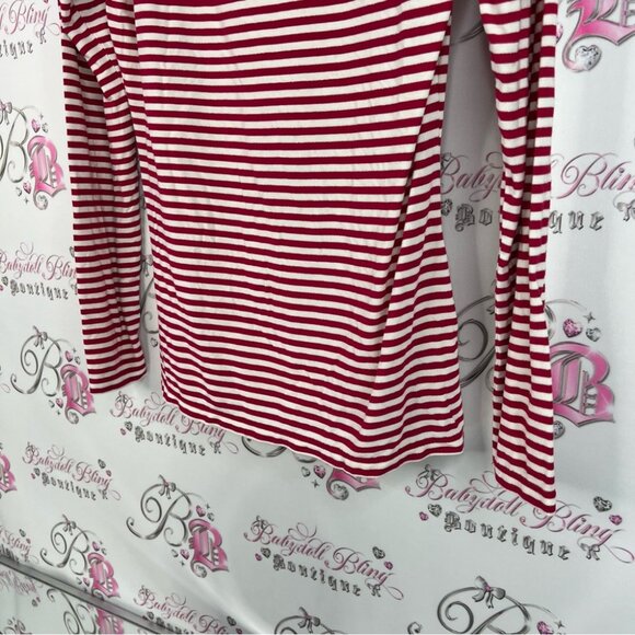 Chic by Jacob long sleeve silver sparkly red White Striped ribbon bow Top - Picture 4 of 11